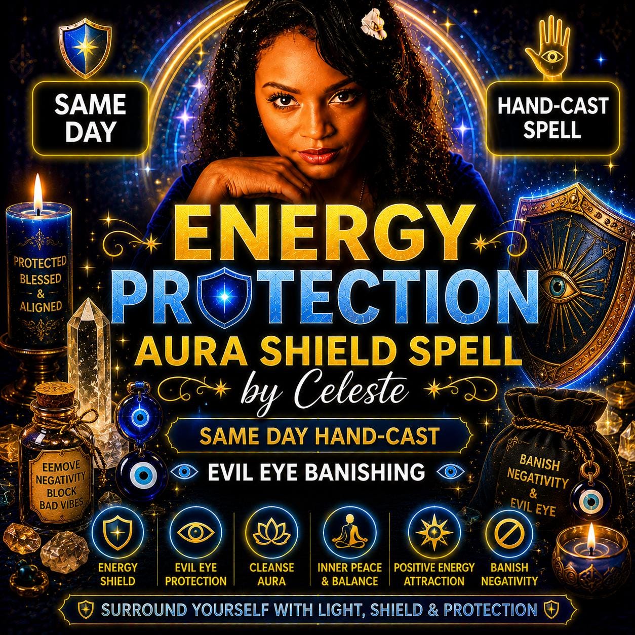 Energy Protection Aura Shield Spell | Same Day Hand-Cast, Evil Eye Banishing